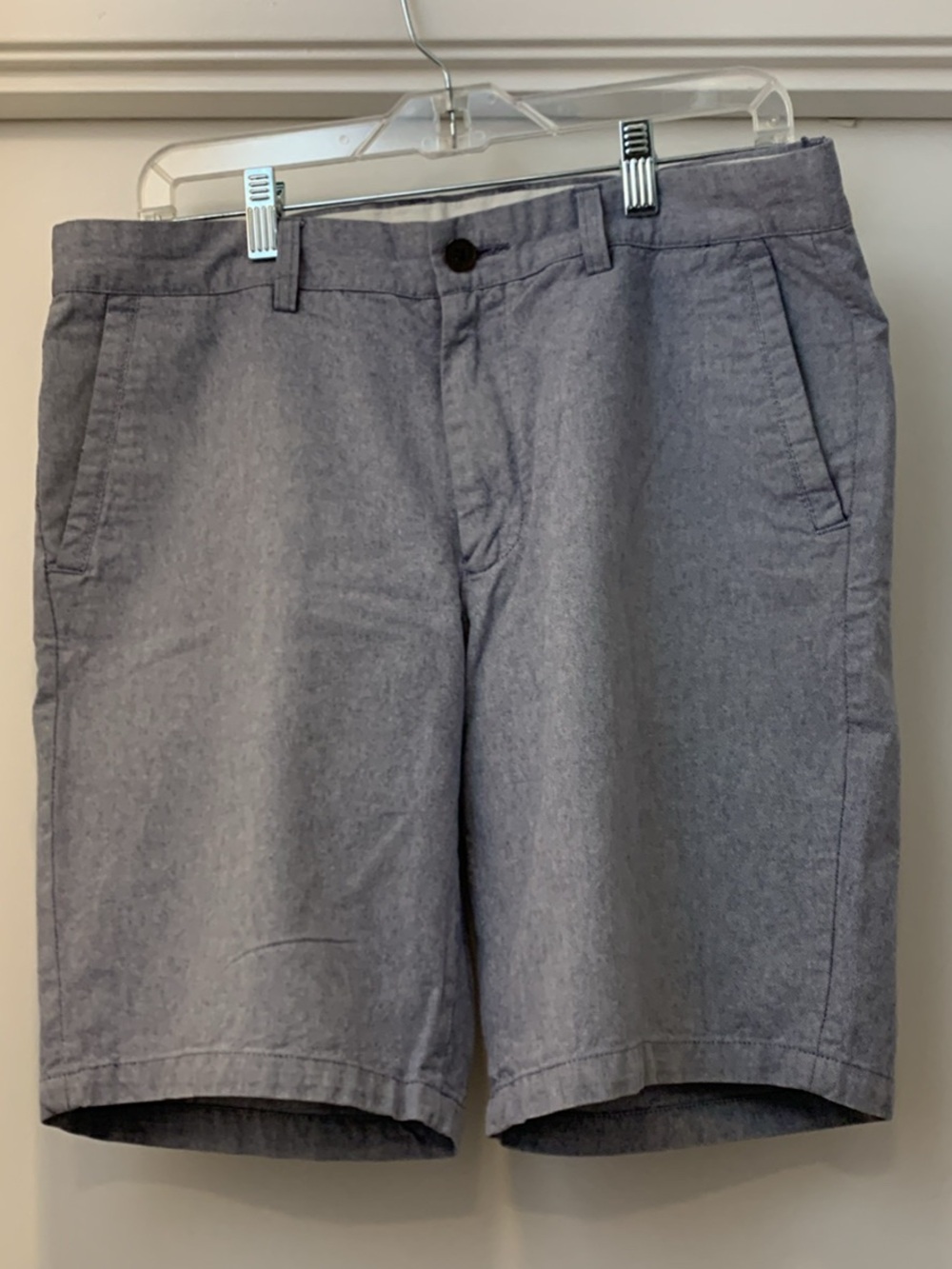 Frank & Oak Men's Chambray-Style Gray Flat Front Shorts